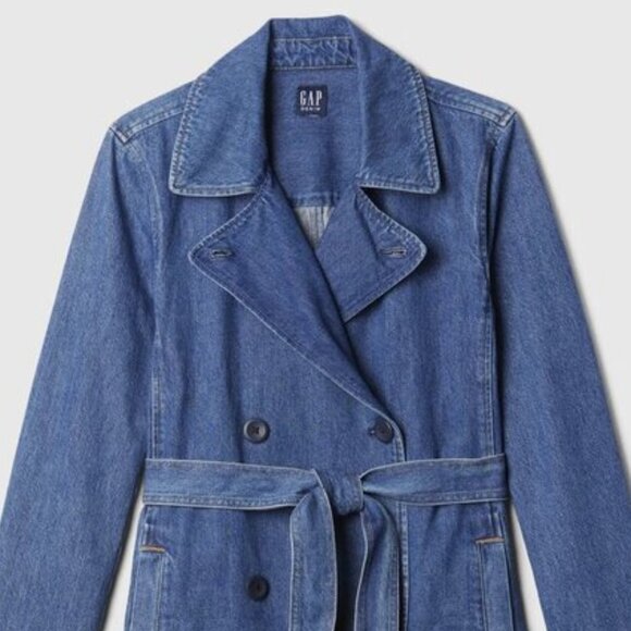 GAP Denim Trench Coat Double Breasted Belted Duster XXL NWOT - Picture 2 of 10